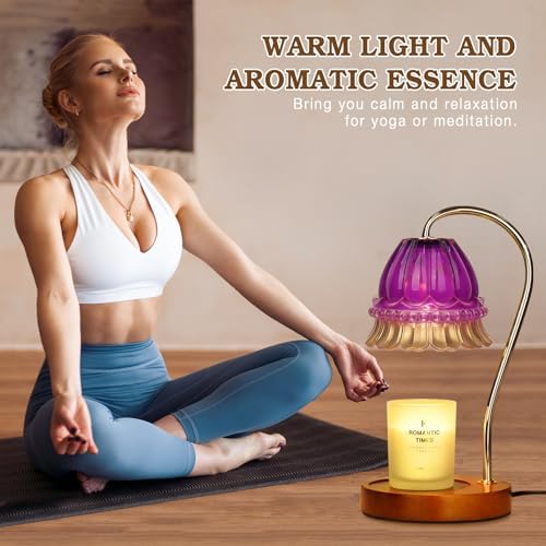 Funistree Flower Candle Warmer Lamp with Timer, Dimmable Candle Lamp Warmer, Christmas Birthday Gifts for Women Mom Her, Housewarming Home Decor, Lotus Wax Warmer for Yankee Candles - Purple Flower - Image 6