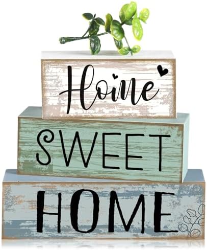 Moucuny 4 Pcs Farmhouse Table Decor Home Sweet Home Wooden Block Signs by Moucuny