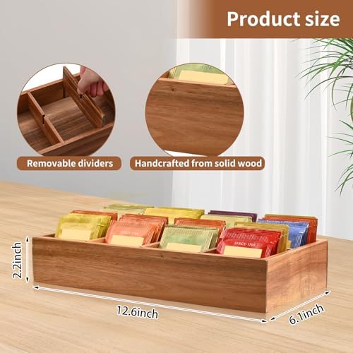 Acacia Wood Tea Bag Organizer with 8 Slots – Tea Bag Holder and Tea Organizer, Sugar Packet Storage for Countertops - Image 3