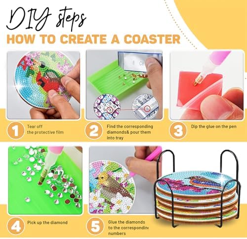 8 pcs Diamond Painting Coasters | Diamond Art Coasters | Birds Diamond Art Painting | Perfect Art Craft Gift for Birds Lover, Dad, Mom, Grandparents, Brother, Sister. - Image 7