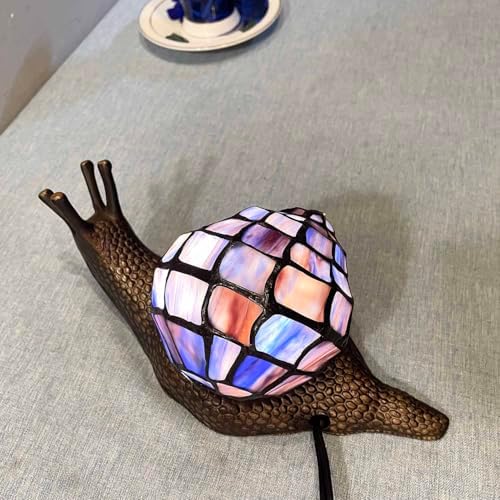 Bieye L10976 Purple Land Snail Tiffany Style Stained Glass Accent Lamp - Image 5
