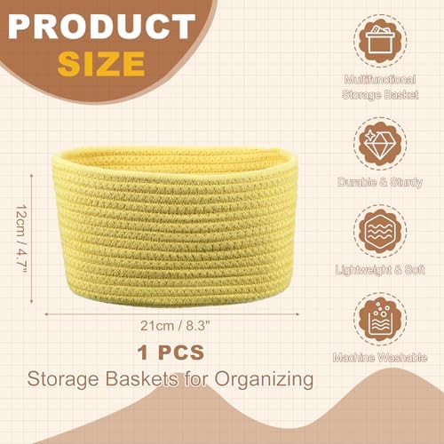 uxcell Small Woven Basket, 8.3x5.9x4.7 Inch Rectangular Rope Basket Decorative Gift Chest Box Cute Mini Woven Storage for Organizing Shelf Storage Bedroom Home Decor, Yellow - Image 2