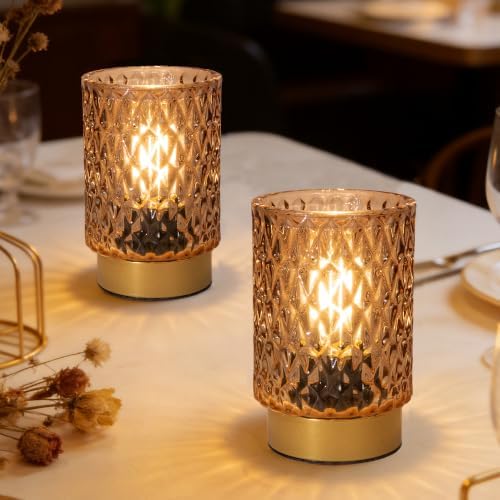 LUSHARBOR Battery Operated Lamp with Timer, Set of 2 Small Table Lamp Amber by LUSHARBOR