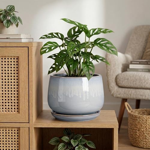 9 Inch Ceramic Pots for Plants, Indoor Plant Pots, Grey-White - Image 4