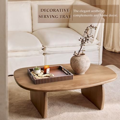 Serving Tray for Coffee Table Decor, 16.7" Decorative Ottoman Tray, Walnut - Image 2