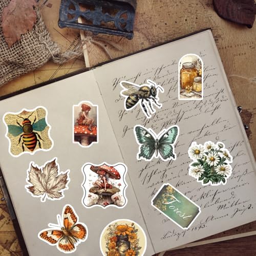 50Pcs Vintage Stickers,Waterproof Vinyl Aesthetic Decorative Sticker Scrapbooking Supplies for Adult Card Making Letters Planner Journaling Junk Journal DIY Water Bottles Cards Art Craft.Butterfly - Image 5
