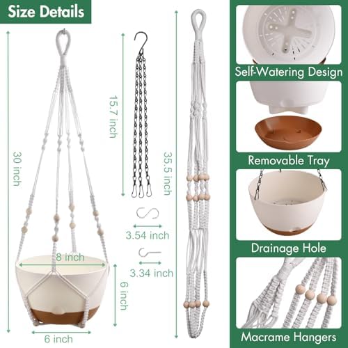 8 Inch Self Watering Hanging Plant Pot with Drainage Holes for Indoor - Image 4