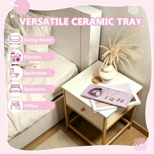 2pcs Bathroom Tray Countertop 8.2"x3.9" Rectangle Ceramic Vanity Trays for Bathroom Counter Decorative Dresser Jewelry Perfume Organizer Tray for Cosmetics Rings Necklaces Earrings (Pink) - Image 5