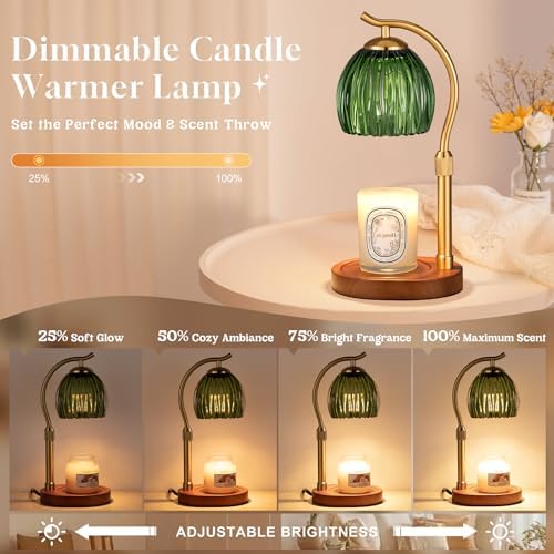 Candle Warmer Lamp with Timer - Electric Flameless Wax Melter Warmer for Jar Scented Candles, Vintage Home Decor Cozy for Women Mom Friend Sister (Green) - Image 2
