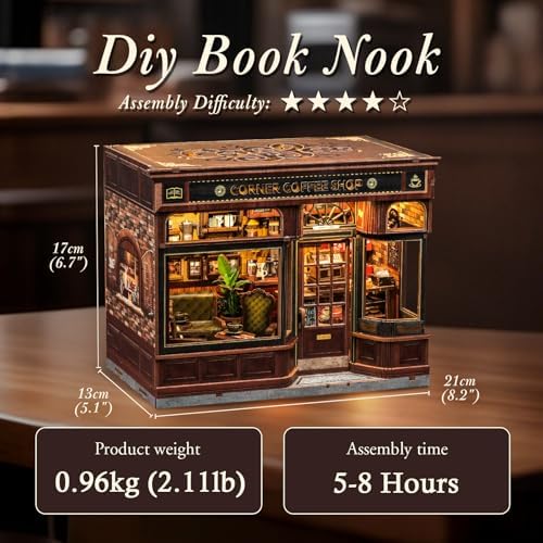 CUTEBEE Book Nook for Adults, DIY Miniature House Kits (Corner Coffee Shop) - Image 2