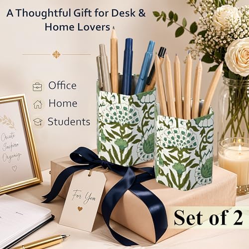 CPC Agate Green Block Print Cotton Pen Holder Set of 2 - Image 5
