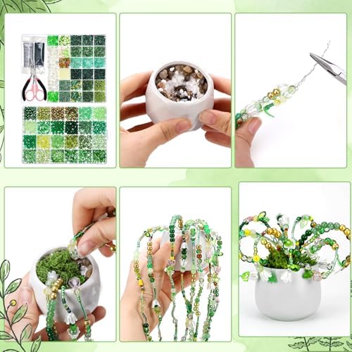 XunYee 8569 Pcs Beaded Plant Kit, Forever Plant Bead Kit, Green B, Classic - Image 6