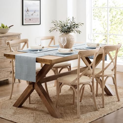ZeeMart Linen Checked Farmhouse Table Runner, 13x108 Inches Chambray - Image 3