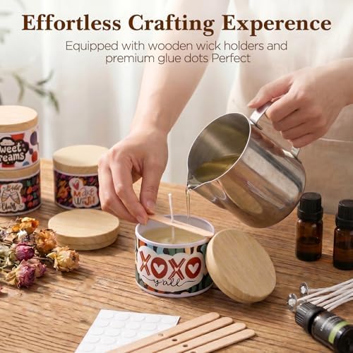LumaCraft Thick Candle Jars for Making Candles 24 Pcs, 4 OZ Empty Jars with Wood Lids for Candle Making,Colorful Inspirational Print Candle Containers with Candle Making Supplies - Image 5