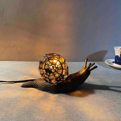 Bieye L10980 Amber Land Snail Tiffany Style Stained Glass Accent Table Lamp - Image 2