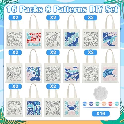 Aliceset 16 Pcs Color Your Own Bag Tote Bag Painting - Image 3