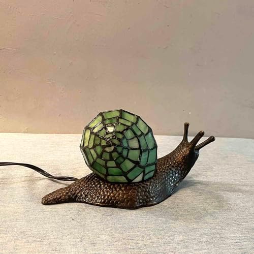 Bieye L10964 Green Land Snail Tiffany Style Stained Glass Accent Table Lamp - Image 6