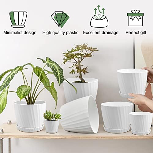 YNNICO 7 pcs Plant Pots with Drainage Holes and Saucers, Indoor Planters, Set of 7 (7.5, 7, 6.5, 6, 5.5, 4.5, 3.5 Inches), White - Image 6