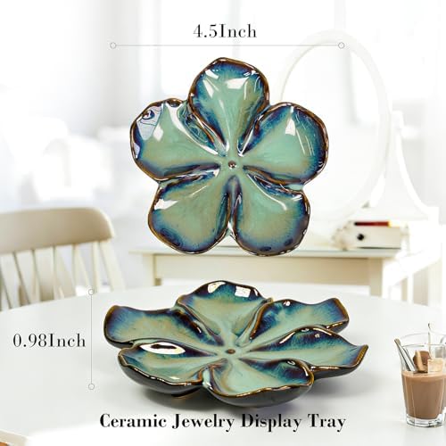 SEEDUSTRY Ceramic Jewelry Tray, Petal Ring Dish, Small Ceramic Jewelry Trinket Holder, Desktop Decoration, Dainty‌ Plate for Rings, Earrings, Necklace, Gifts for Mother Girlfriend Daughter Sister - Image 2