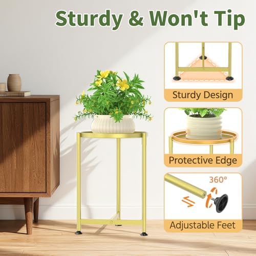 LASZOLA Metal Small Plant Stand Indoor Tall with 11 Inch Large Tray, Gold - Image 4