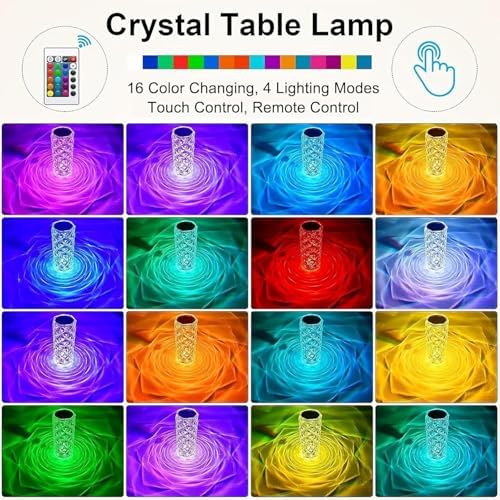 2-Pack Crystal Table Lamp Touch, 16 Color Changing Night Light, Rechargeable, Dimmable, RGB Rose Diamond Mood Lighting, Protable Cordless Desk Lamp Bedside Led Light for Bedroom Living Room Party - Image 2