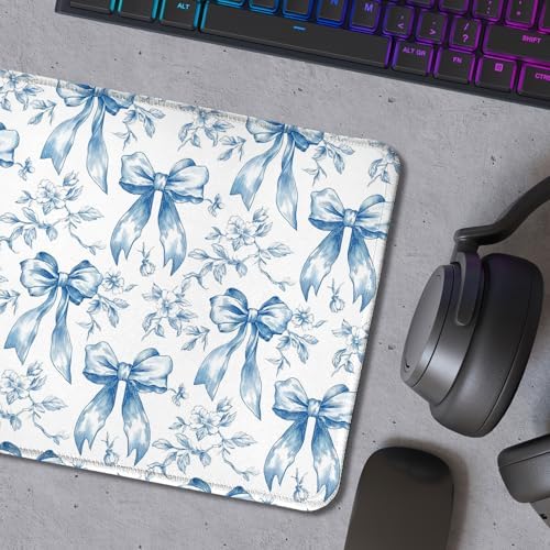 Coquette Blue Bow Floral Mouse Pad, Preppy Girly Blue Bow Flower Aesthetic Mouse Pads for Wireless Mouse Computers Laptop Desk Accessories, Preppy Girly Office Supplies, 9.5x7.9 Inch - Image 5
