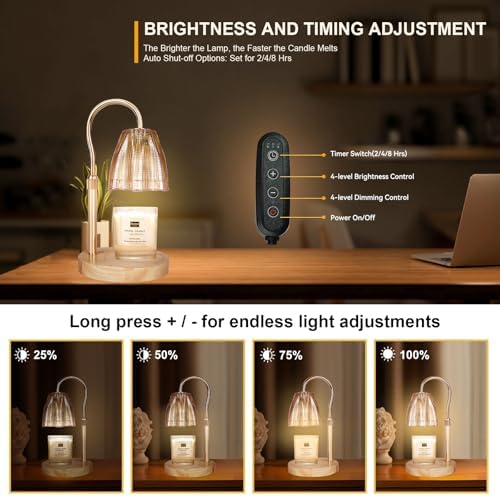 TOACSUCP Candle Warmer Lamp with 3 Bulbs, Adjustable Height Dimmable Candle Warmer with Timer, Compatible with Large Jar Candles, Candle Lamp with Charming Gift Box Ribbon for Her/Him - Image 3