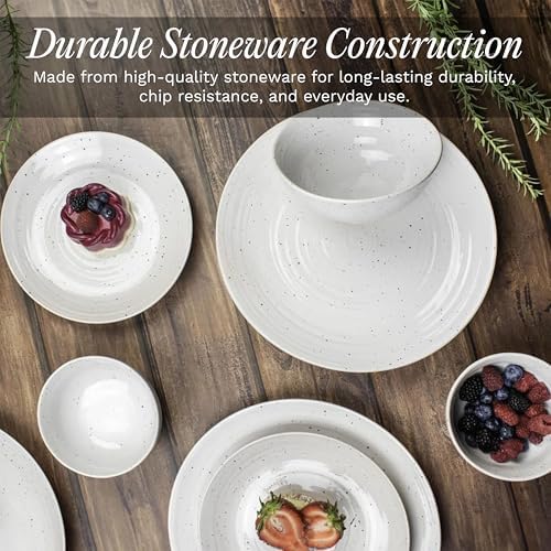 Sango Siterra 16-Piece Rustic White Stoneware Dinnerware Set – Service for 4, White with Glossy Speckle Overlay, for Everyday Dining & Entertainment, Microwave & Dishwasher Safe - Image 5