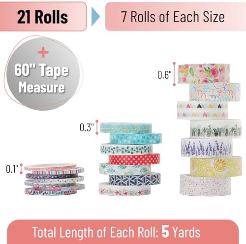 Mr. Pen- Washi Tape Set, 21 Rolls, Assorted Sizes, Floral - Image 2
