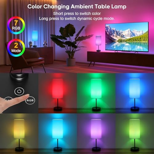 Unicozin 17Inch Table Lamp, 3 CCT 3000K/4500K/6500K & RGB Color Changing, Stepless Dimmable Bedside Lamp for Reading, Ambience Nightstand Light for Home Decor Party, White Shade - Image 3