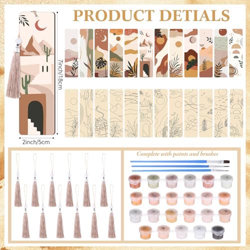 Kosiz 12 Pcs Boho Paint by Number Kit for Adult Wood Bookmark - Image 3