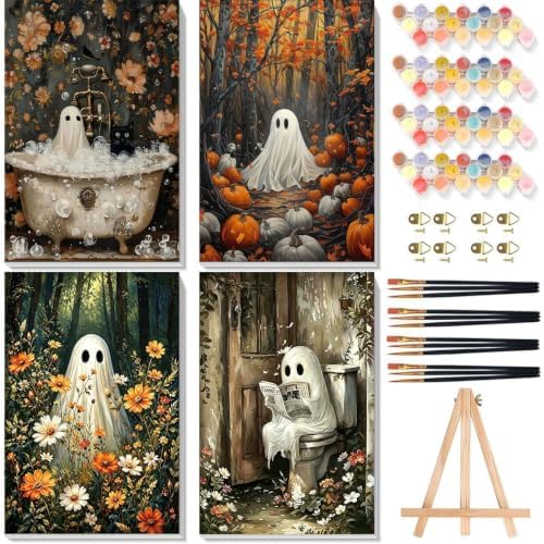 4 Pack Framed Paint by Numbers Kit for Adults Beginners Halloween 8x12 inch by Arttoplus