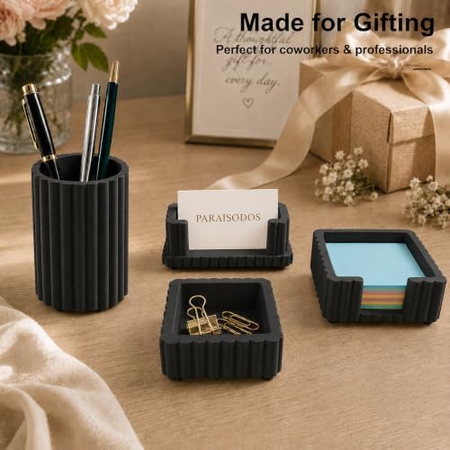 Concrete Desk Organizer Set of 4, Modern Desk Accessories, Black - Image 5