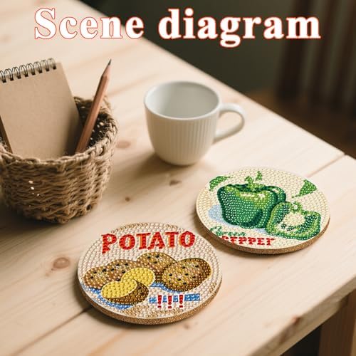 DOTSOPS 6 Pcs Vegetable Diamond Painting Coasters with Holder for Beginners - Image 6