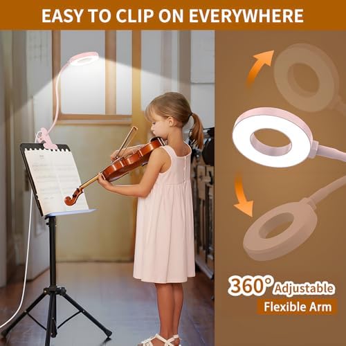 iZELL LED Desk Lamp with Clamp, Reading Light with 3 Color Modes & 10 Brightness Levels, Flexible Arm Book Light for Kids Reading in Bed at Night, Clip on Table, Computer, Zoom Meetings - 27.6'' Pink - Image 5