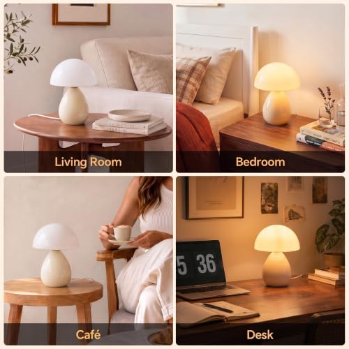 Dawnwake Mushroom Lamp Table Lamp for Bedroom-Small Desk Table Lamps,Cream - Image 7