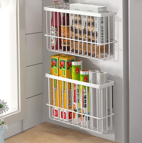 2 Piece Kitchen Cabinet Door Storage Box,Self Adhesive Wall Mounted Storage Boxes,Wardrobe/Bathroom/Refrigerator Small Items Organizer Storage Box (White) - Image 3