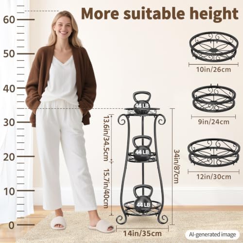 LASZOLA 3 Tiers Metal Corner Plant Flower Stand Tall Indoor Outdoor, Black - Image 5