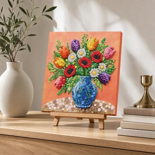 Framed Button Art Kit 11.8" DIY Mosaic Craft for Adults(Peony Vase) - Image 5