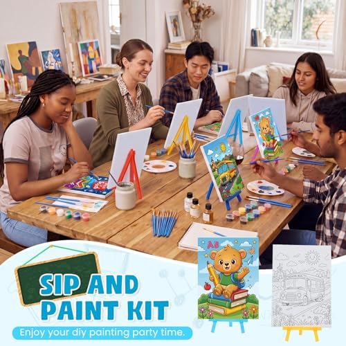 Blosssound 10 Set Back to School Pre Printed Canvas Pre Drawn Canvas Painting with Easel Kits 5" x 7" Outline Painting Panels for Beginners, DIY Craft Project, Party Favor, Home Decors - Image 5