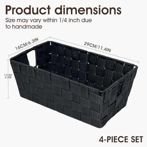 Black Storage Baskets for Shelves, Woven Shelf Baskets for Organizing, Small Strap Organizer Basket for Bathroom Storage, Set of 4 - Image 2