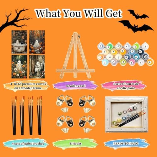 4 Pack Framed Paint by Numbers Kit for Adults Beginners Halloween 8x12 inch - Image 2