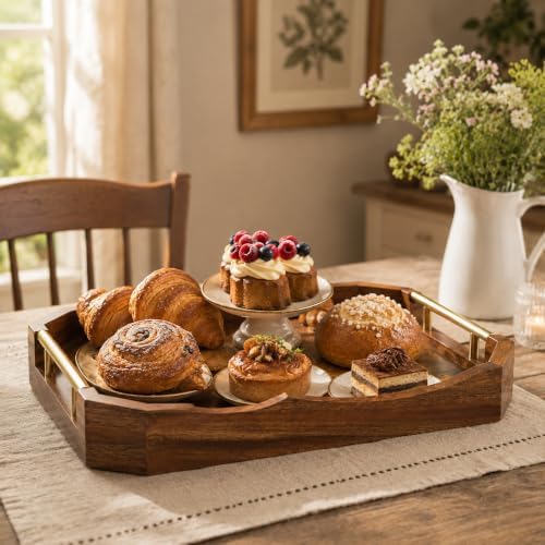 Walnut Wood Serving Tray with Handles, Decorative Coffee Table Tray for Tea, Coffee, Fruit, Snacks, Ottoman and Living Room - Image 5