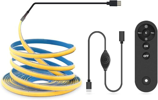 1M/3.28Ft Dimmable COB LED 5V USB Type-C Strip Light with Memory Function,Warm White 2700K Tape Light for Monitor TV Backlight,Mirror,Cabinet,staircases,DIY Lighting with Remote Control