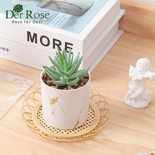 Der Rose 2 Pack Mini Fake Succulents Gold Accent Pots for Office Desk Decor - Image 3
