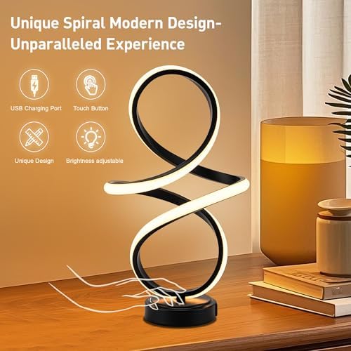 Modern Small Table Lamp with LED Spiral Design, 12W Black Nightstand Lamp - Image 5