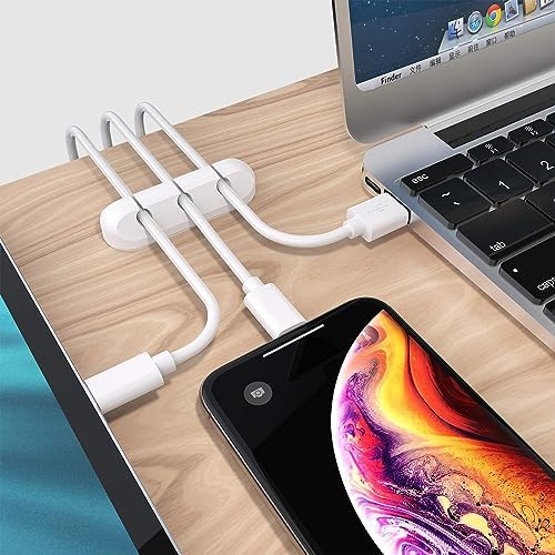 SOULWIT Cable Holder Clips, 3-Pack Cable Management Cord Organizer Clips Silicone Self Adhesive for Desktop USB Charging Cable Nightstand Power Cord Mouse Cable Wire PC Office Home - White - Image 2