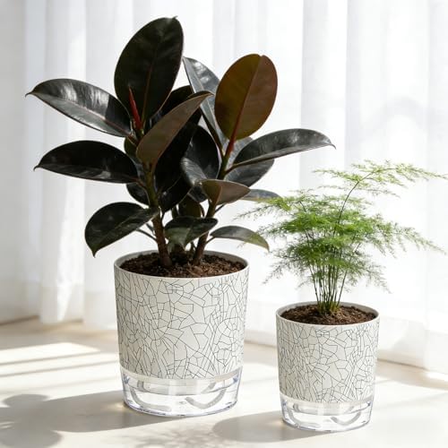 6 Pack Self Watering Pots for Indoor Plants, 4+5.5+6.3 Inch Self Watering Plant Pots Set, Flower Pots with Wick Rope and Reservoir for African Violet, Spider Plant, Orchid - Crack Texture - Image 7