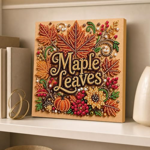 DIY Pearl Painting Kit for Adults, Maple Autumn Fall Art with Wood Frame, 20x20cm Self-Adhesive Pearl Diamond Craft, Autumn Wall Decor Gift for Women, Beginners Relaxing Hobby Kit - Image 3