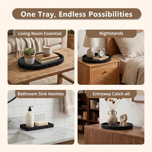 Silicone Bathroom Tray - 12''x5.3'' Oval Vanity Tray for Bathroom Countertop, Kitchen Countertop Tray with Scalloped Edge, Elegant Bathroom Holders and Organizers for Toilet Top, Bathtub Caddy, Black - Image 6